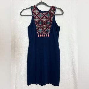 Embroidered Navy Dress